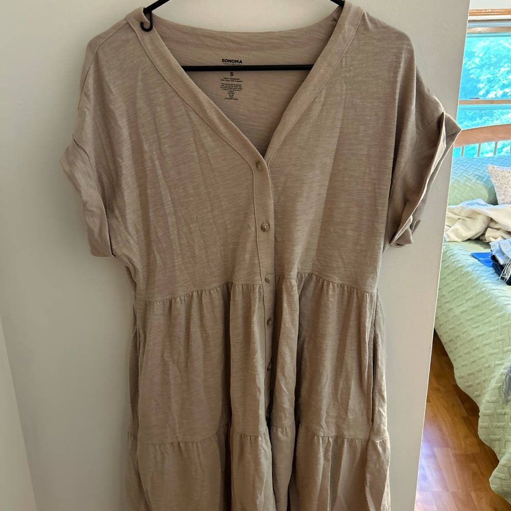 Sonoma Taupe Button-Front Women's Dress